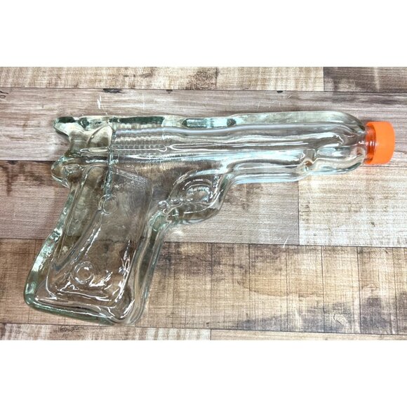 Glass Gun-Shaped Bottle With Orange Screw Cap For Decorative Use Or Collectors - Picture 1 of 4